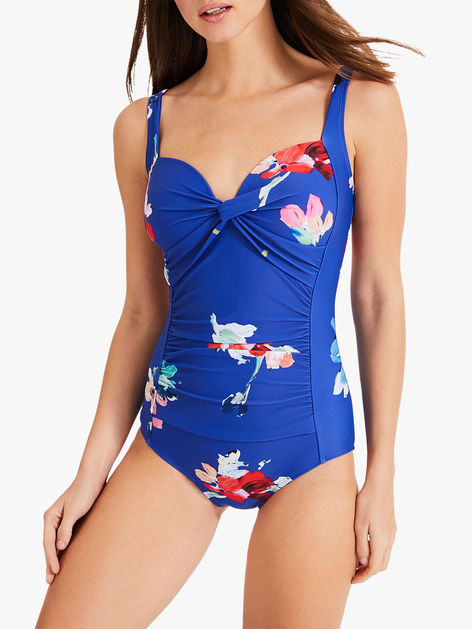 Phase Eight Monica Floral Print Swimsuit, Blue/Multi