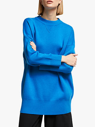 Kin Longline Compact Cotton Sweatshirt, Blue