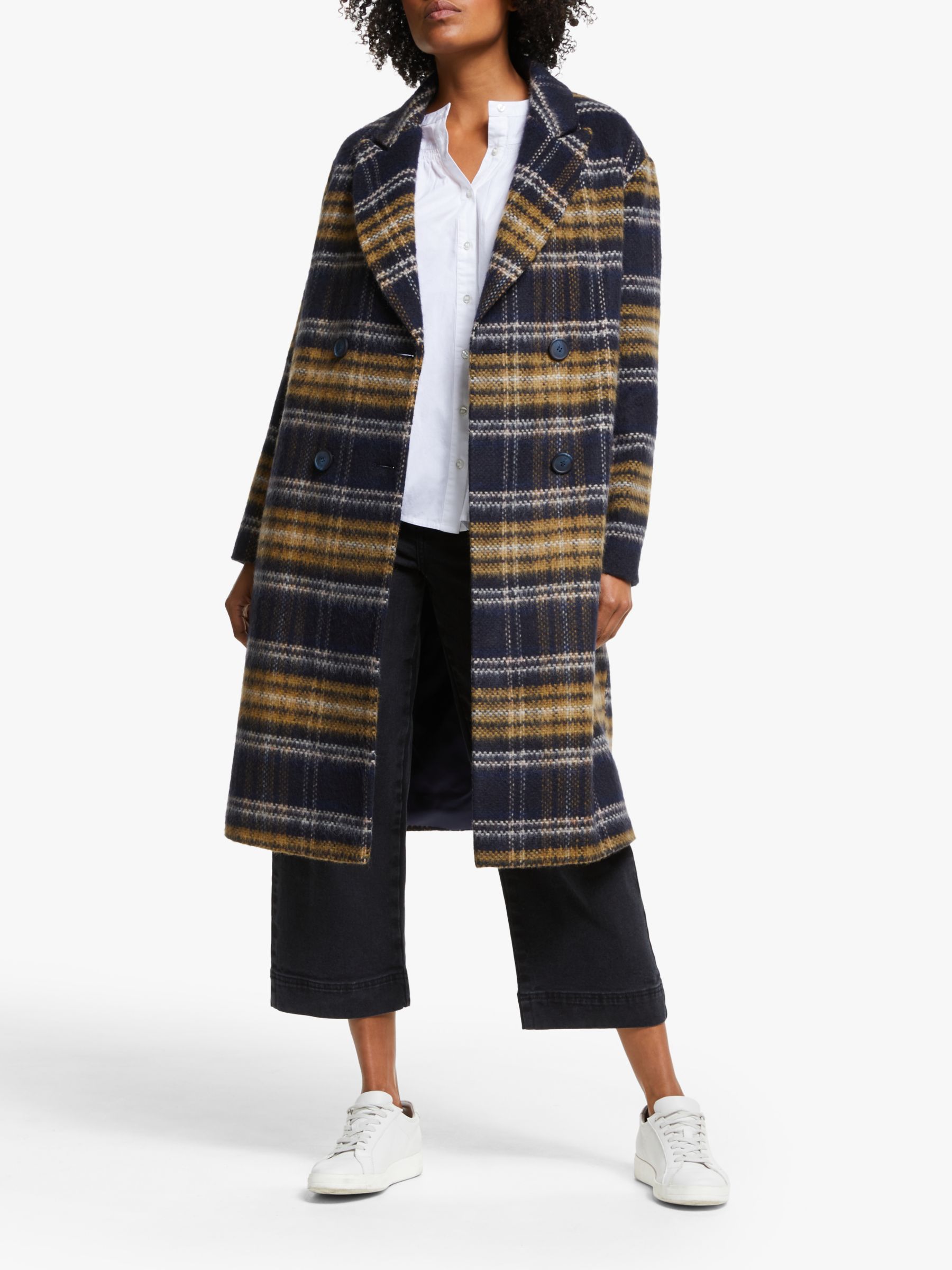 Collection WEEKEND by John Lewis Wool Blend Double Breasted Coat, Blue/Yellow
