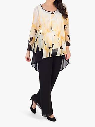 Chesca Semi-Sheer Floral Print Chiffon Jacket, Black/Yellow/Ivory