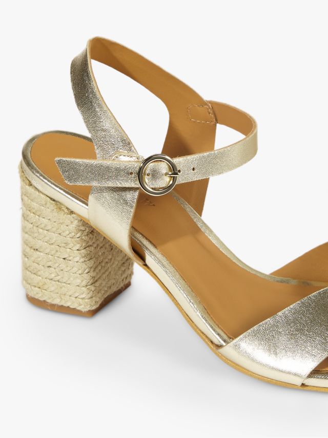 Jigsaw Mara Espadrille Block Heel Sandals Gold Leather 8