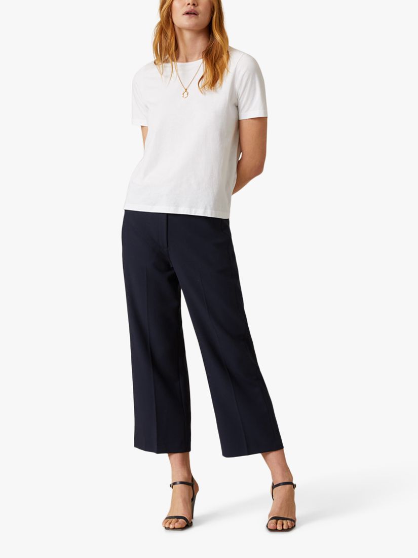 Jigsaw Modern Crepe Crop Straight Trousers, Navy at John Lewis & Partners