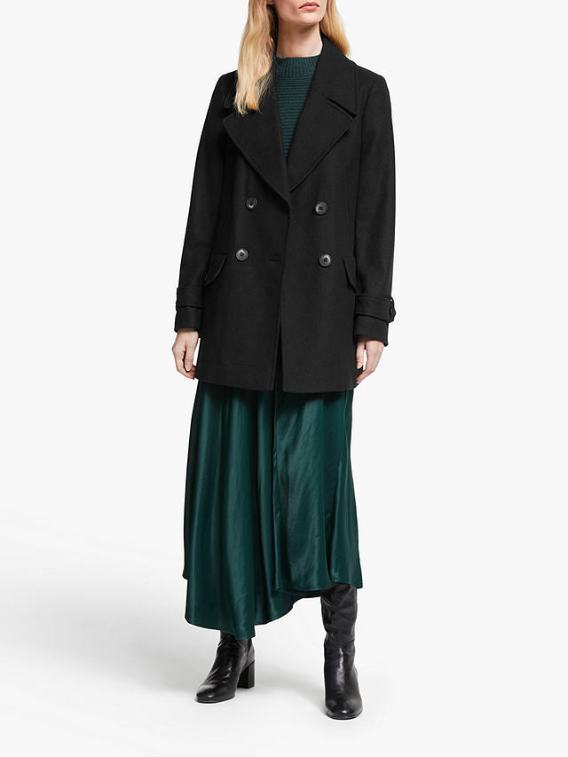 Double Ted Swing Pea Coat, Swing Peacoat White And Black