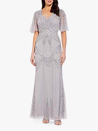 Adrianna Papell Beaded Long Dress, Bridal Silver