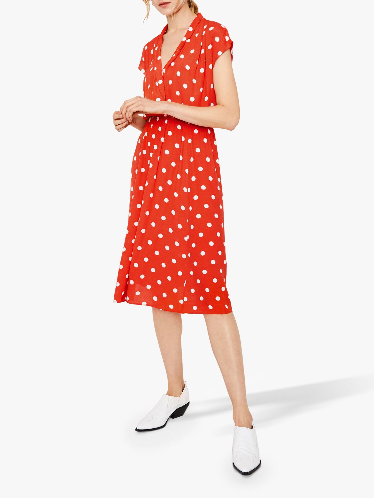 red polka dot shirt dress