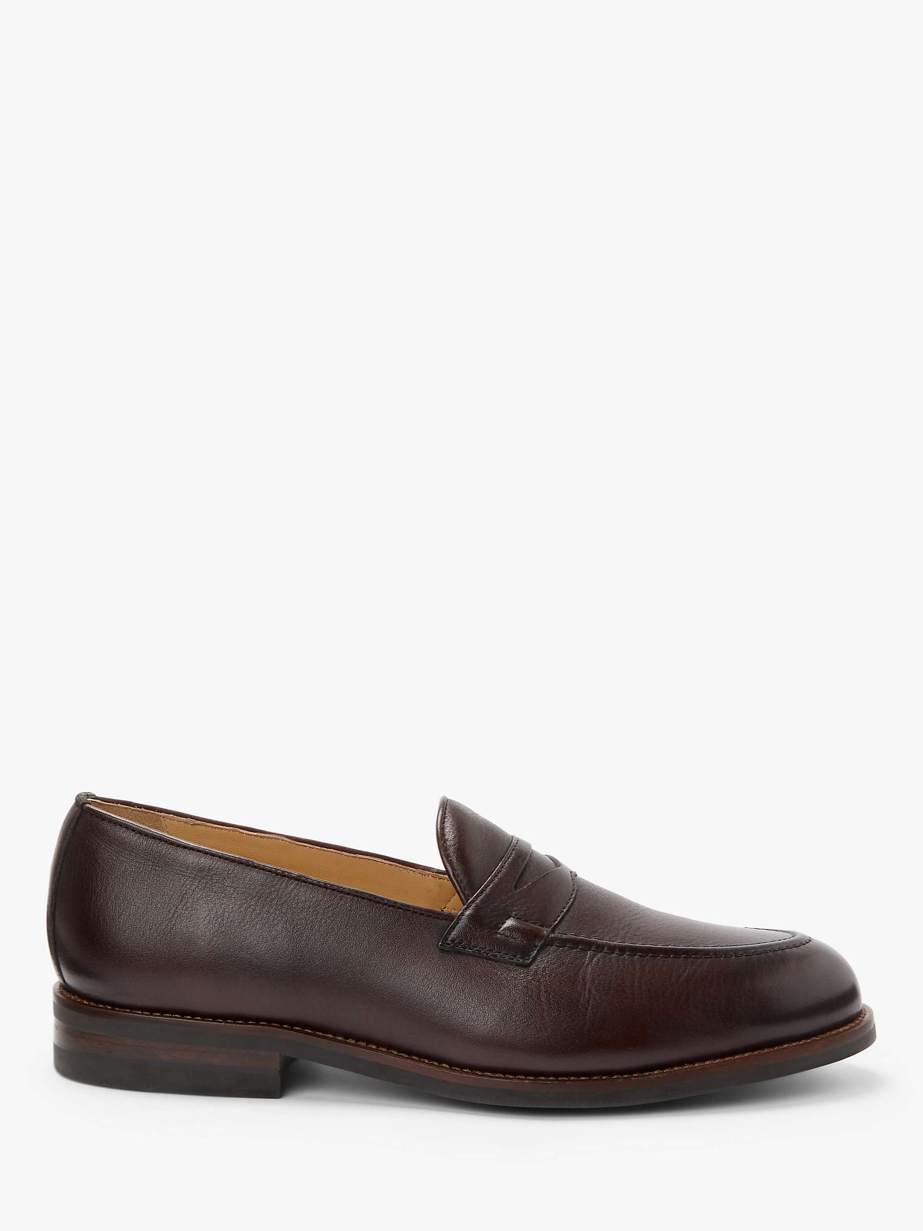 John Lewis Burlington Leather Penny Loafers, Red Choco at John Lewis ...
