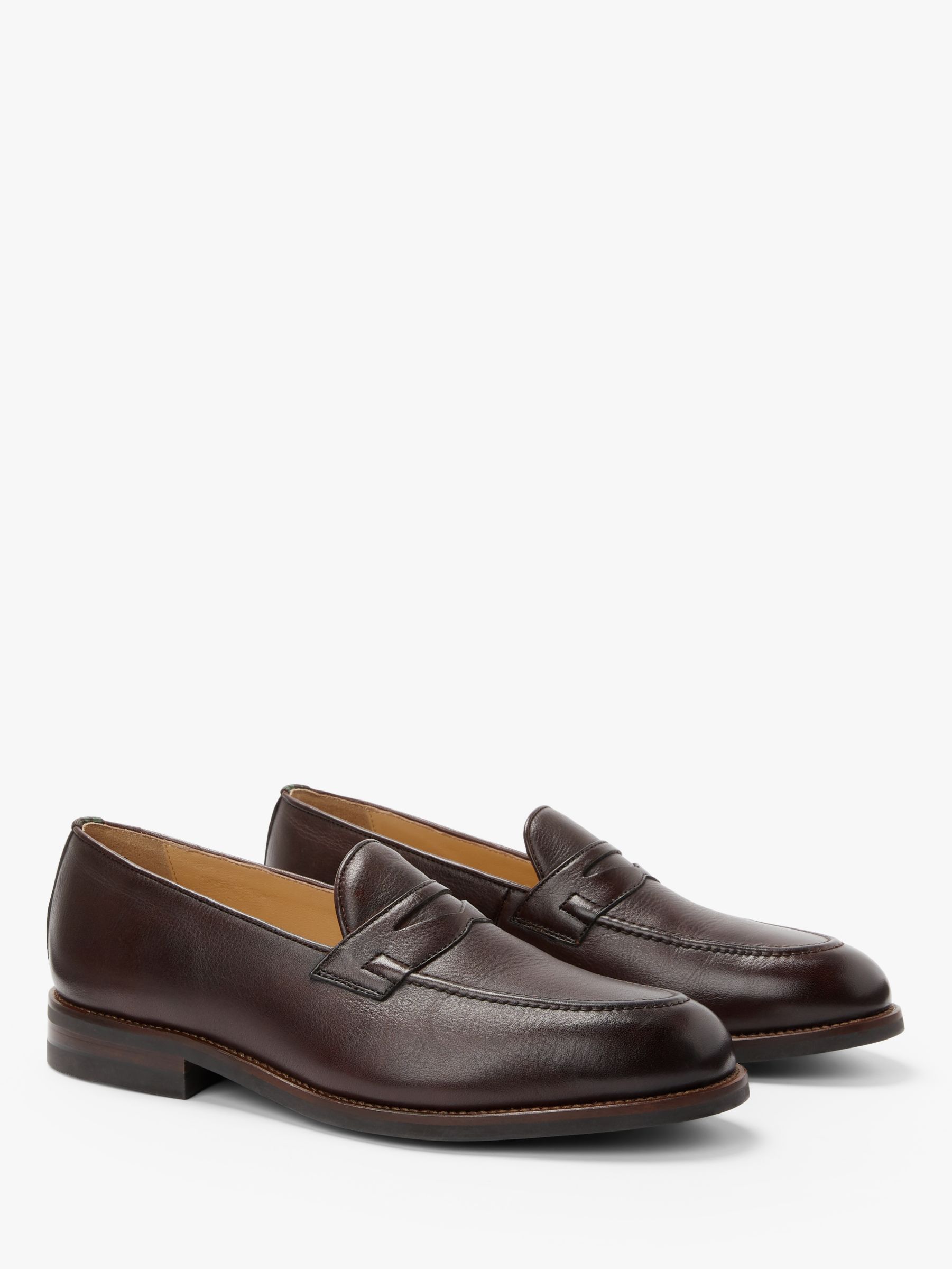 John Lewis & Partners Burlington Leather Penny Loafers, Red Choco at ...
