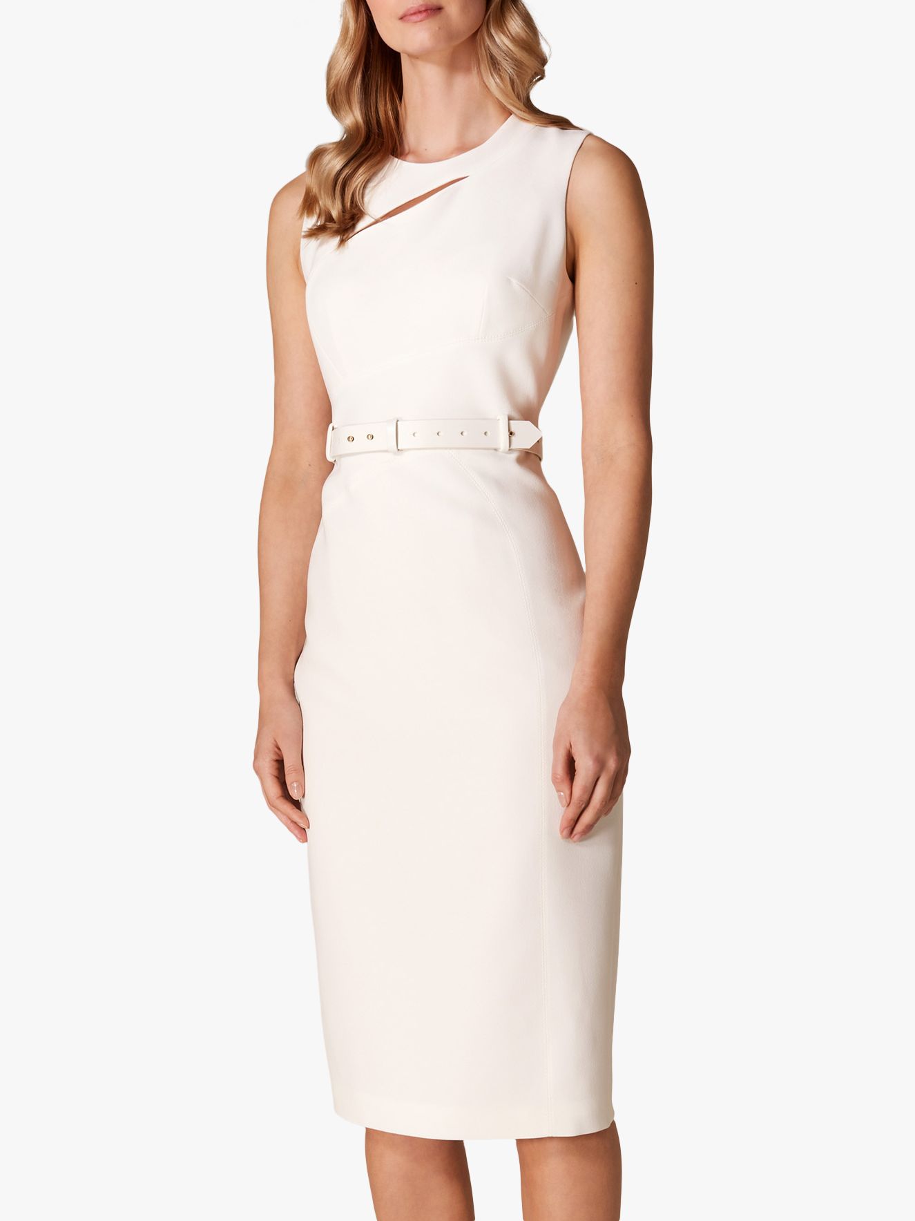 Karen Millen Slashed Neckline Dress, Ivory at John Lewis & Partners