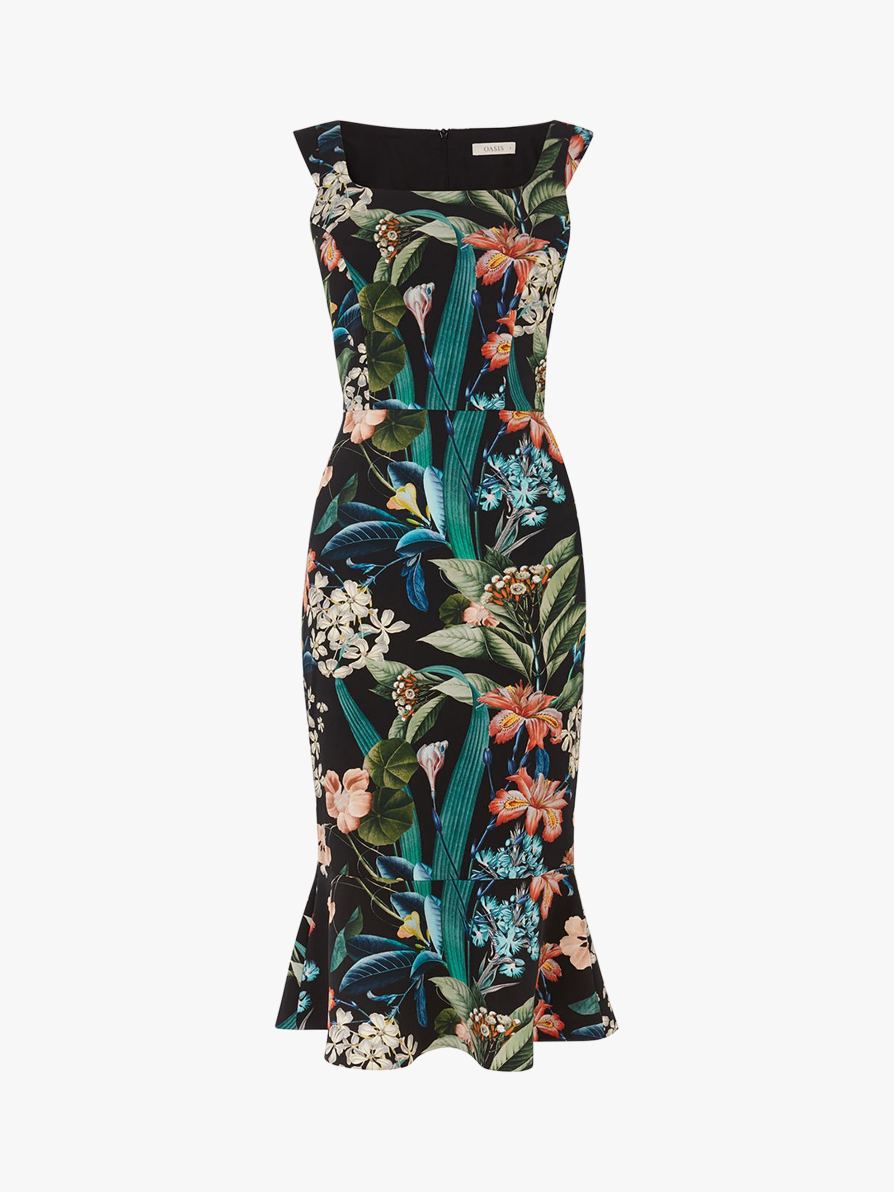 Oasis Ria Floral Pencil Dress, Black/Multi