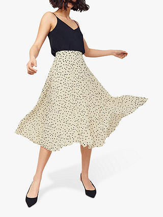 Oasis Spot Pleated Midi Skirt, Multi Natural
