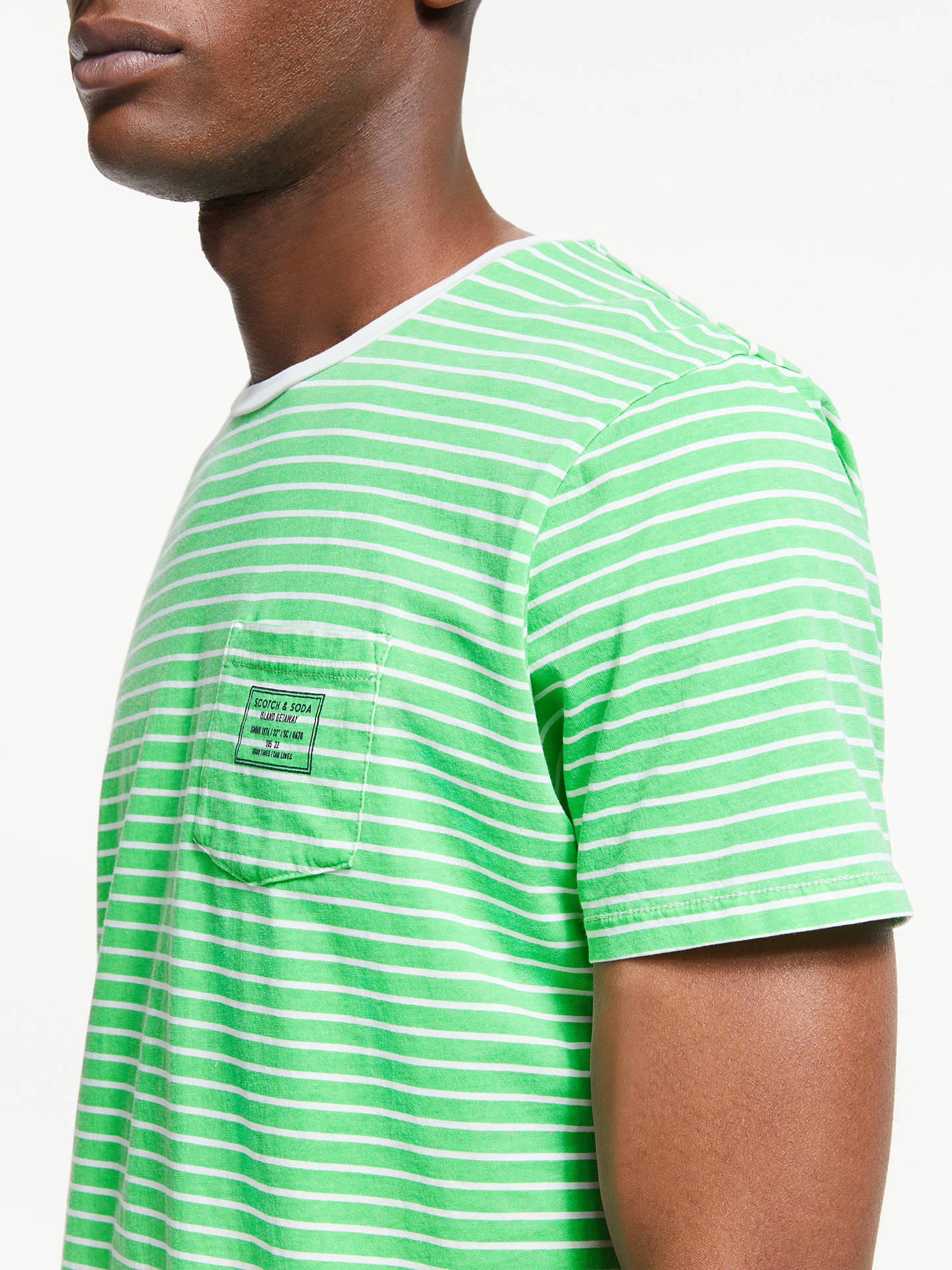 Scotch & Soda Garment Dye Stripe T-Shirt, Green at John Lewis & Partners