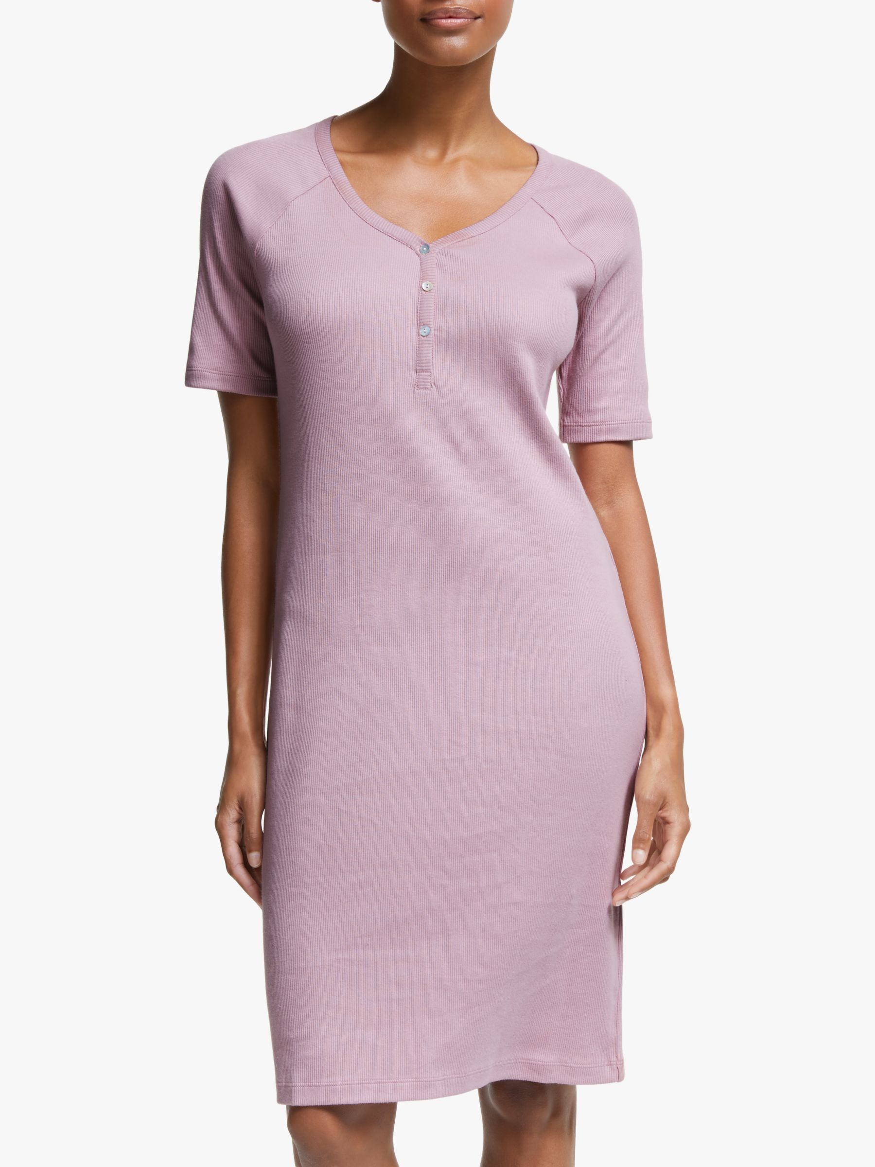 John Lewis & Partners Gigi Cotton Henley Nightdress, Pink