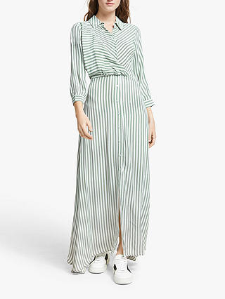 Y.A.S Striped Shirt Dress, Green/White