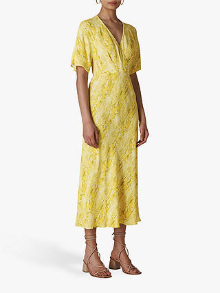 Whistles Python Print Midi Dress, Yellow/Multi