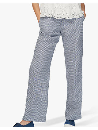 Brora Gingham Linen Trousers, Chambray/White