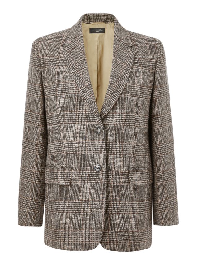 Weekend MaxMara Georgia Check Wool Blazer, Tobacco, 16