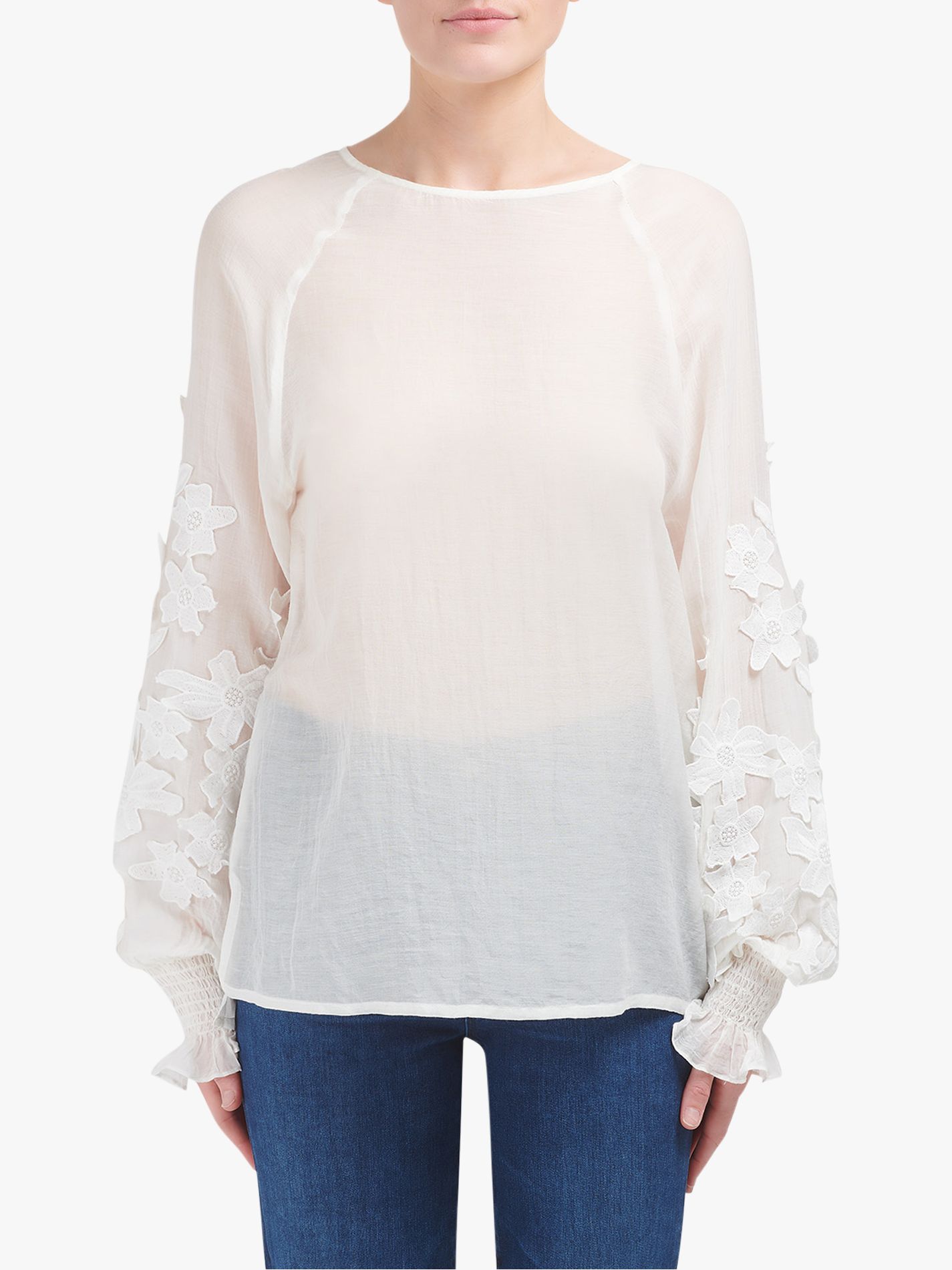 Essentiel Antwerp Tat Embroidered Sleeve Top, Off White