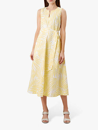 Hobbs Deborah Linen Dress, Yellow/White