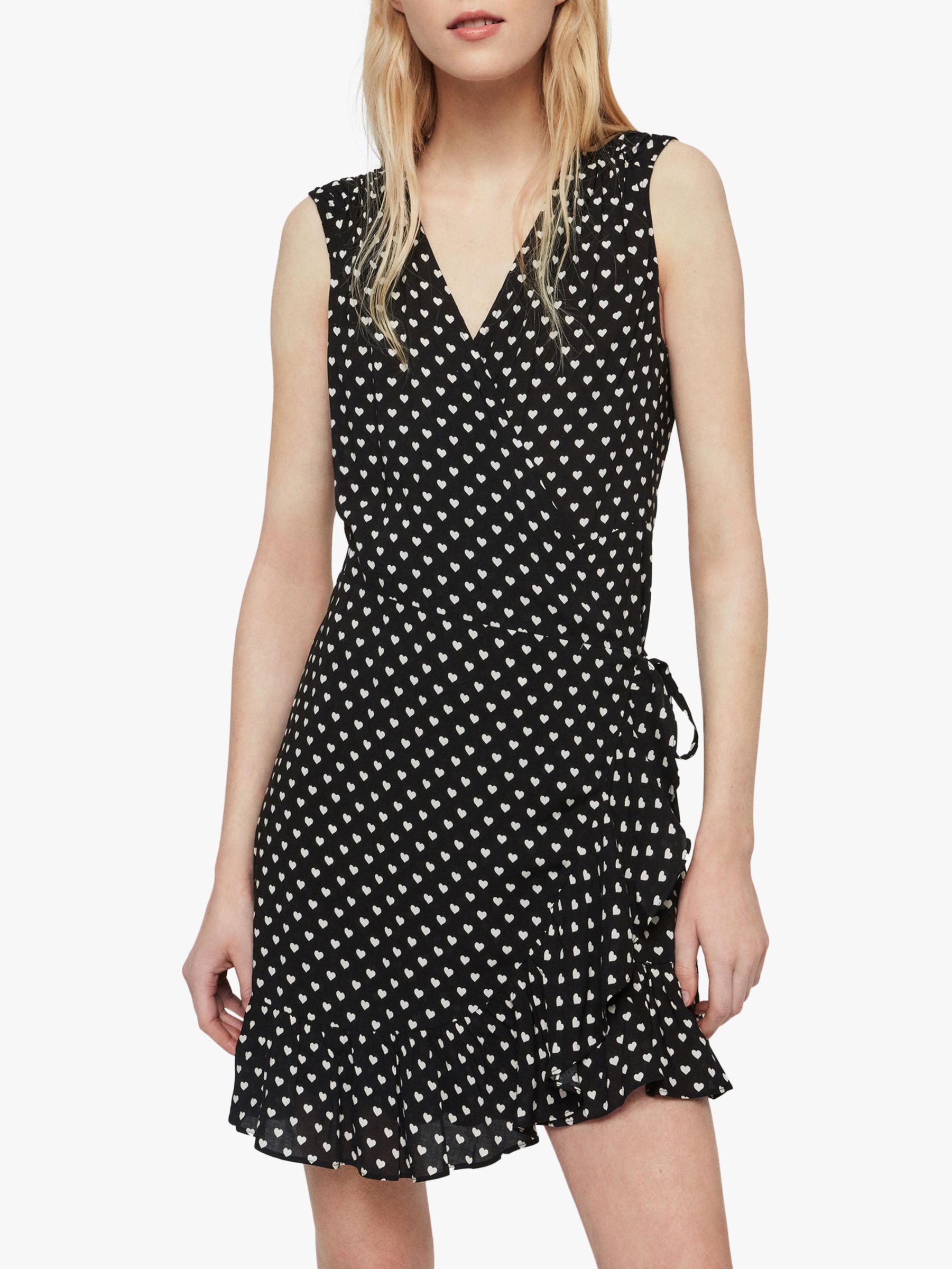 AllSaints Krystal Valentine Heart Ruffle Mini Dress, Black/White