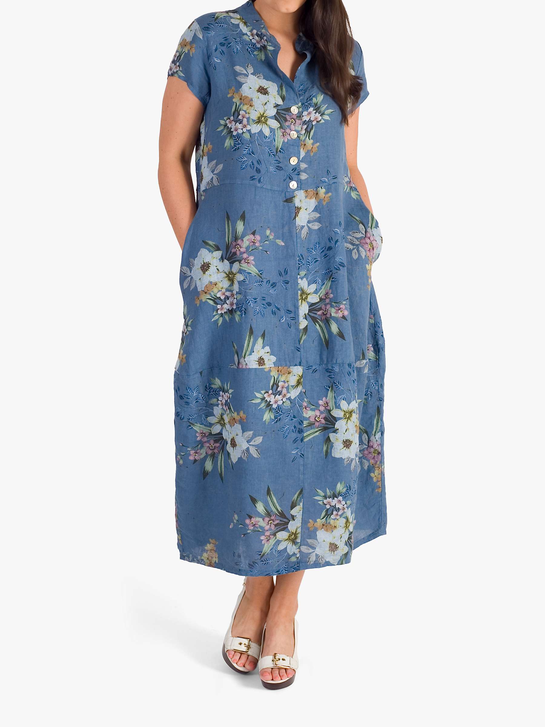 Buy Chesca Japanese Floral Linen Dress, Blue Online at johnlewis.com