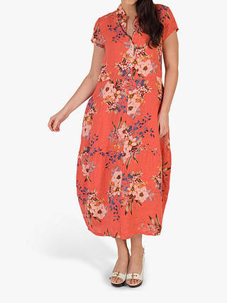 chesca Floral Print Linen Dress, Coral