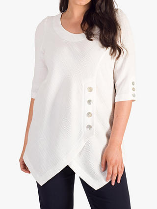 chesca Button Detail Crinkle Tunic Top, Ivory