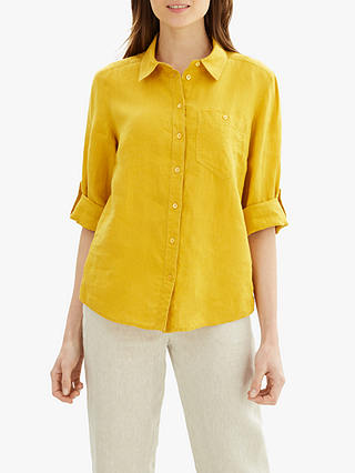 Jaeger Roll Sleeve Linen Shirt, Yellow