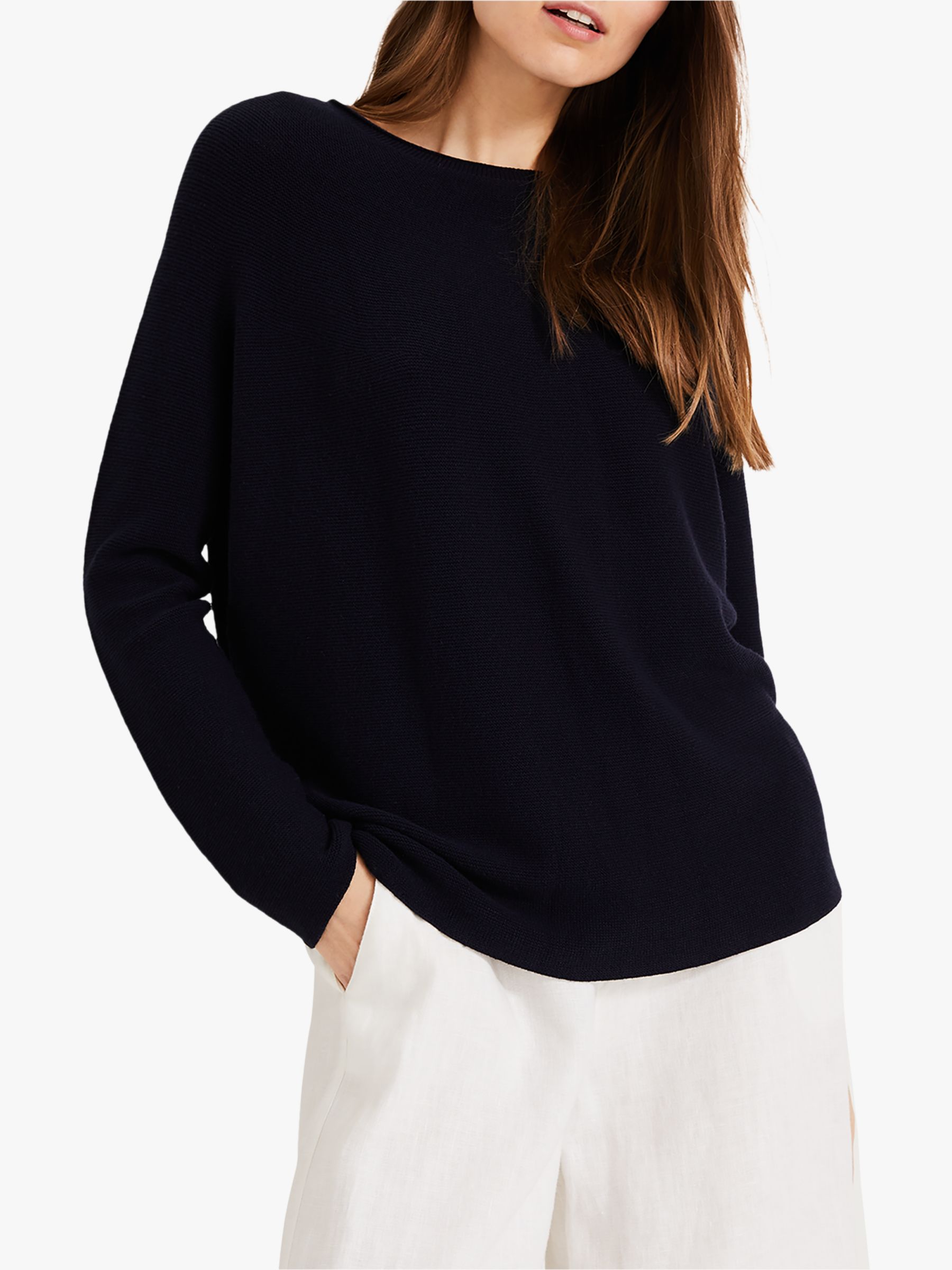 Phase Eight Leia Link Stitch Boat Neck Jumper, Navy