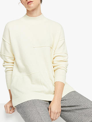 John Lewis & Partners Merino Blend Crew Patch Front Sweater, Cream