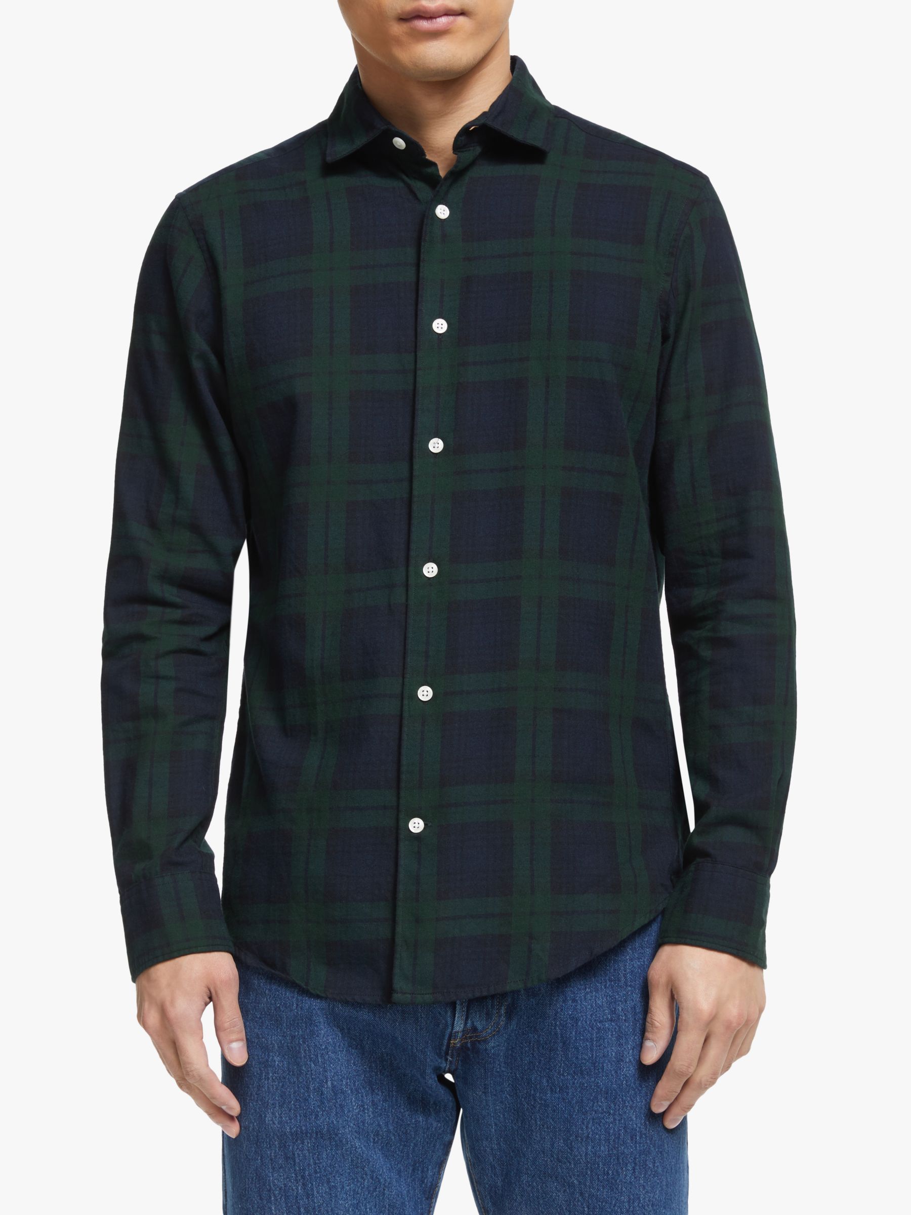 John Lewis Partners Black Watch Tartan Regular Fit Shirt Green