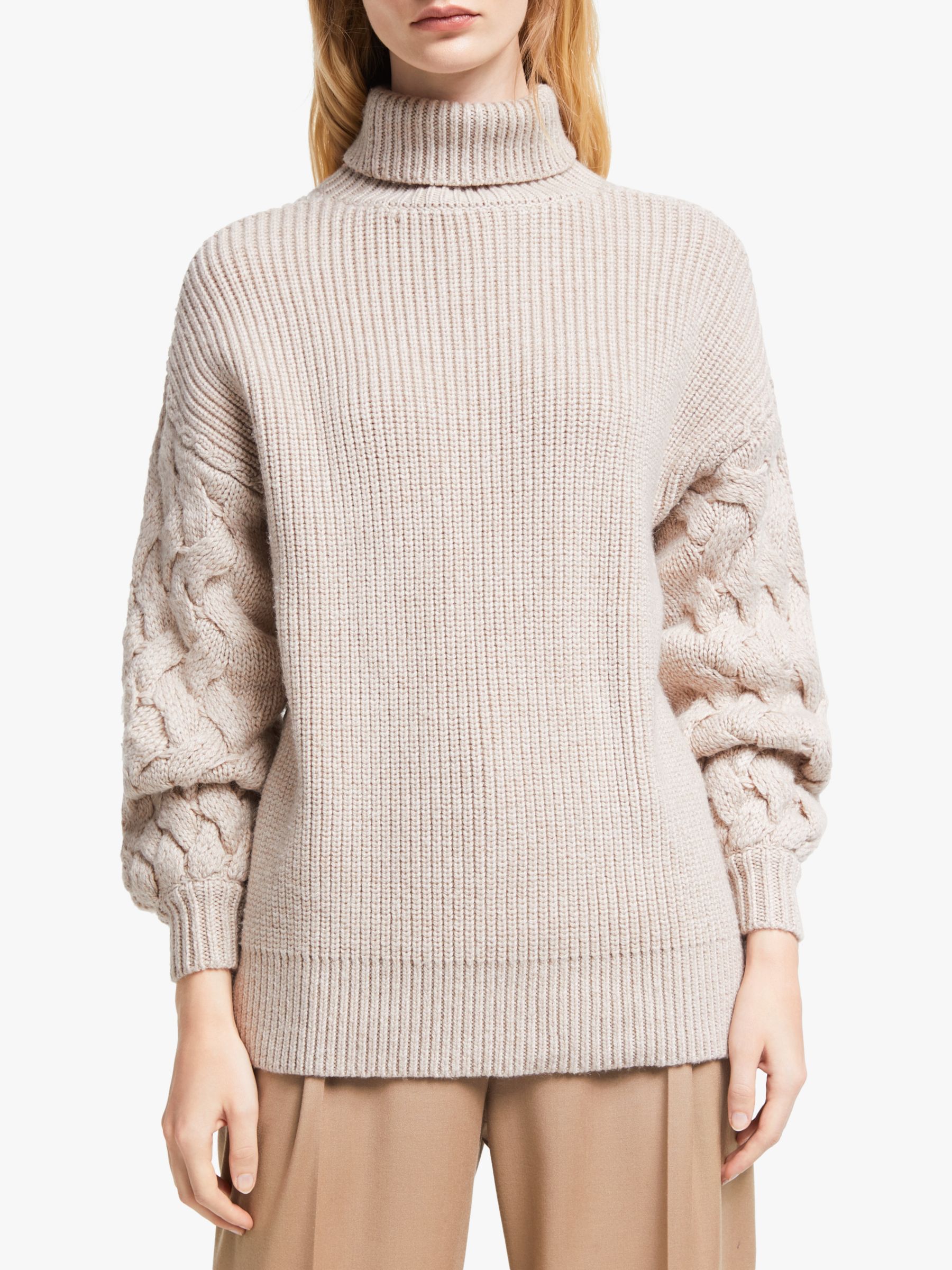 John Lewis & Partners Cable Knit Sleeve Chunky Sweater at John Lewis