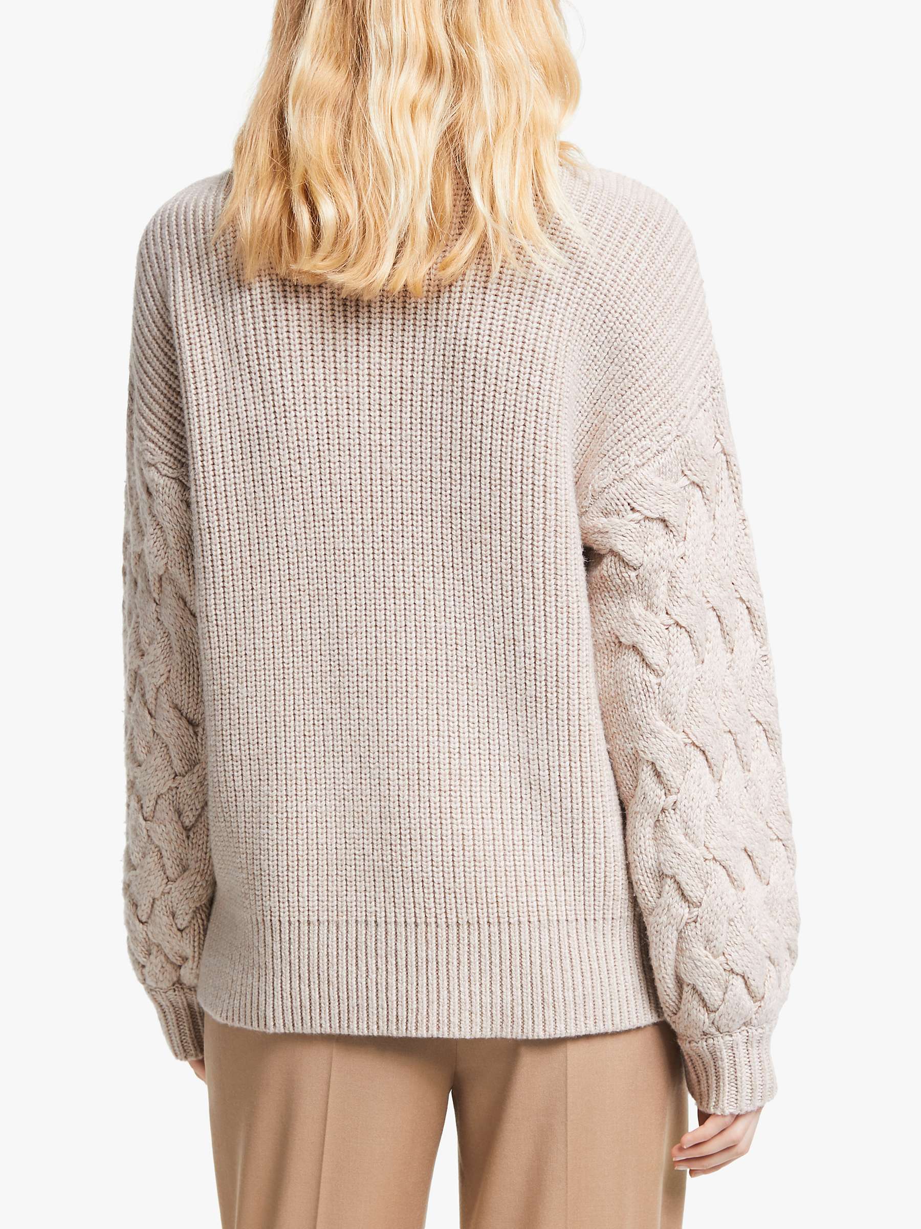John Lewis & Partners Cable Knit Sleeve Chunky Sweater, Neutral at John ...