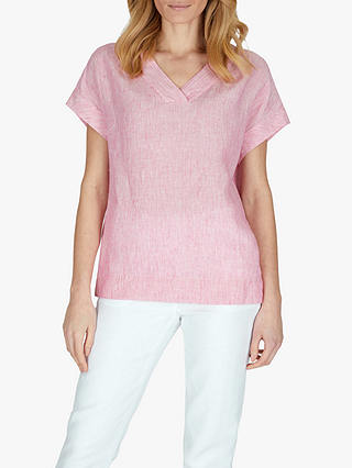 Jaeger Fine Stripe Linen T-Shirt, Pink