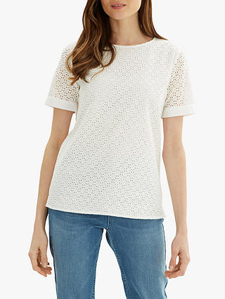 Jaeger Broderie Cotton Top, White