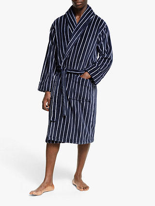 John Lewis & Partners Sheared Fleece Stripe Robe, Navy