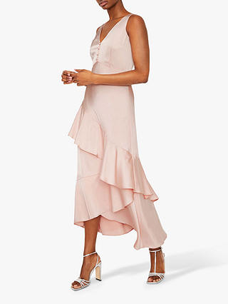 Warehouse Satin Ruffle Dress, Light Pink