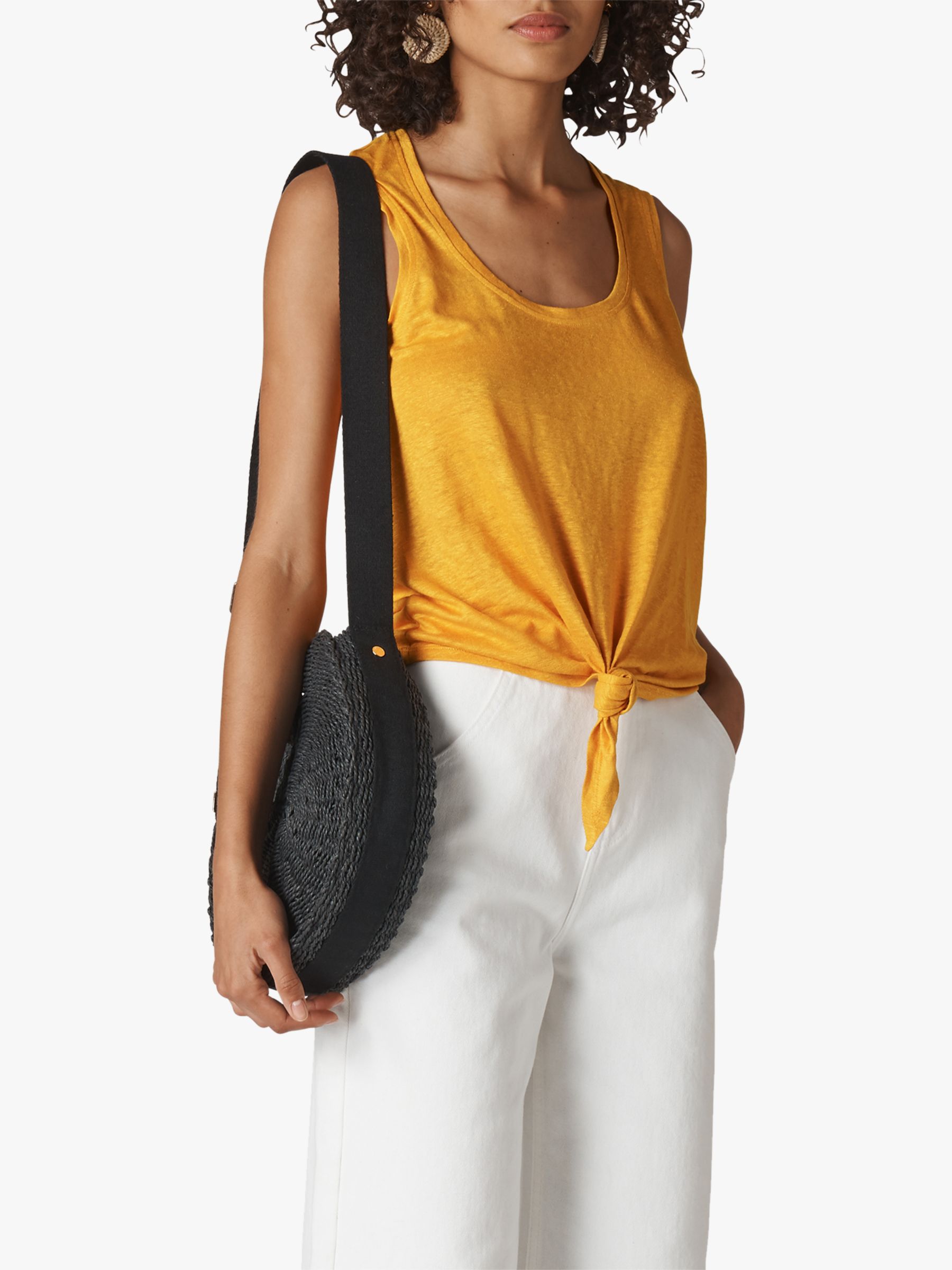 Whistles Tie Front Linen Tank Top, Yellow