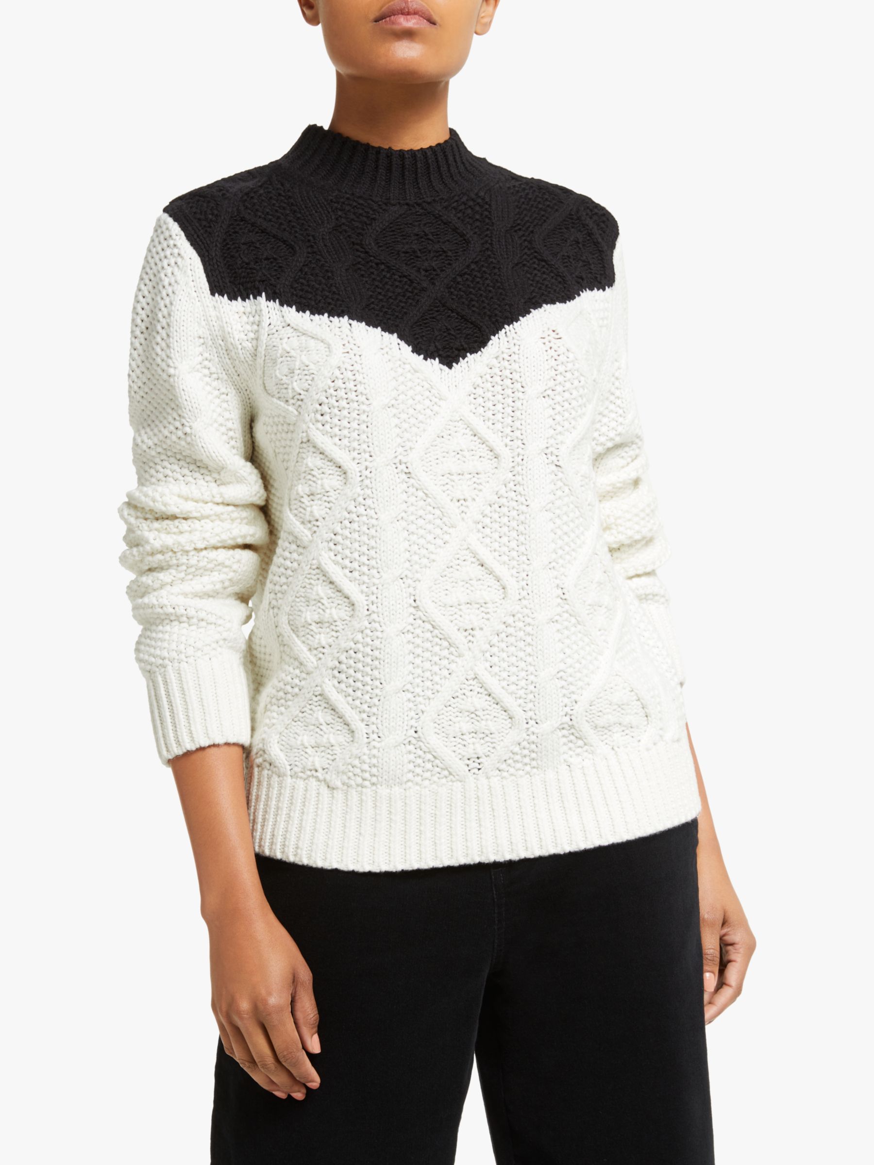 Collection WEEKEND by John Lewis Contrast Chunky Cable Knit Jumper, Black/White