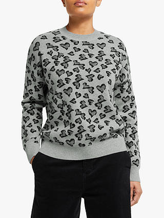 Collection WEEKEND by John Lewis Heart Jacquard Crew Neck Jumper, Grey
