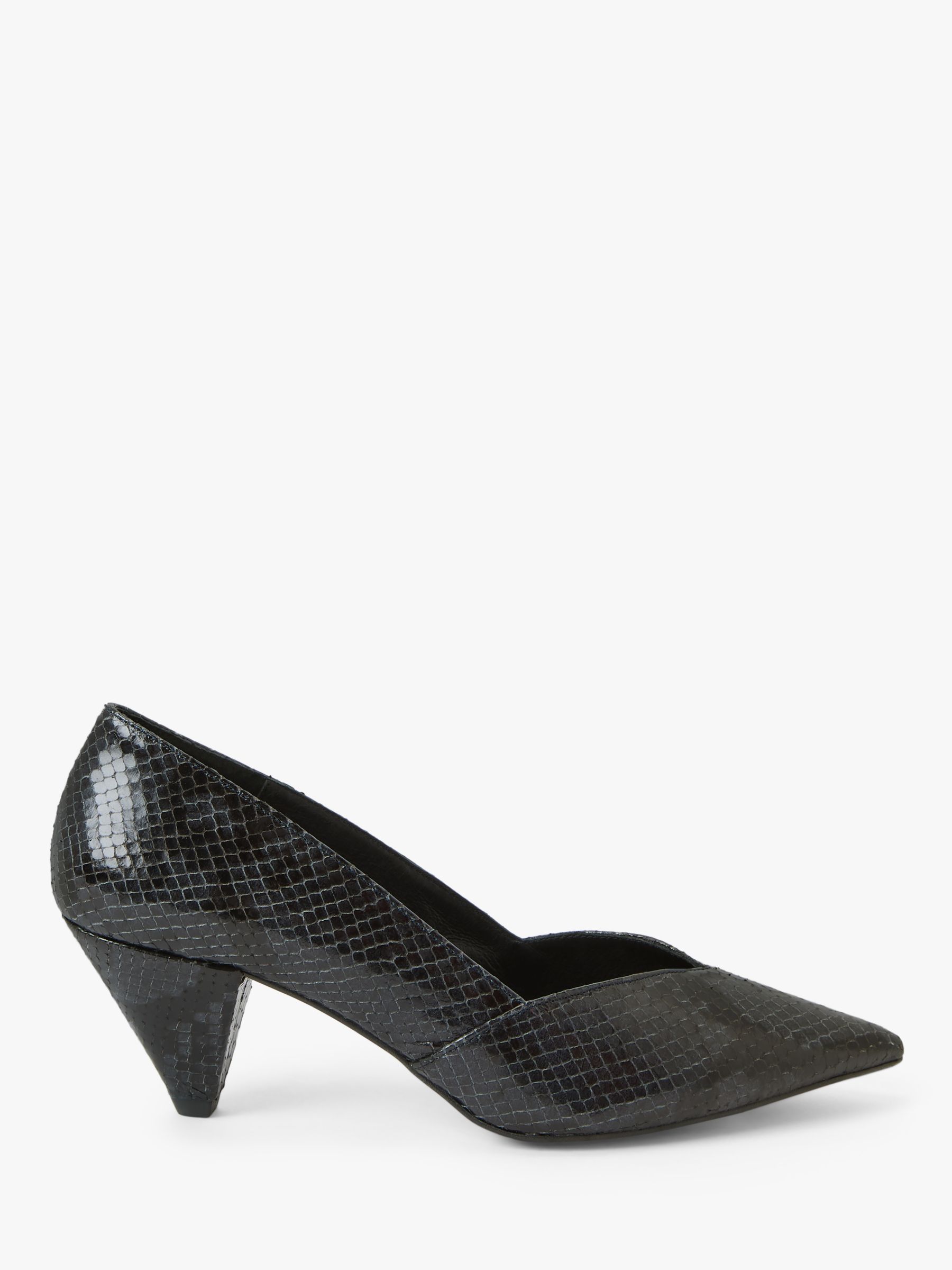 AND/OR Ready Cone Heel Leather Court Shoes, Navy