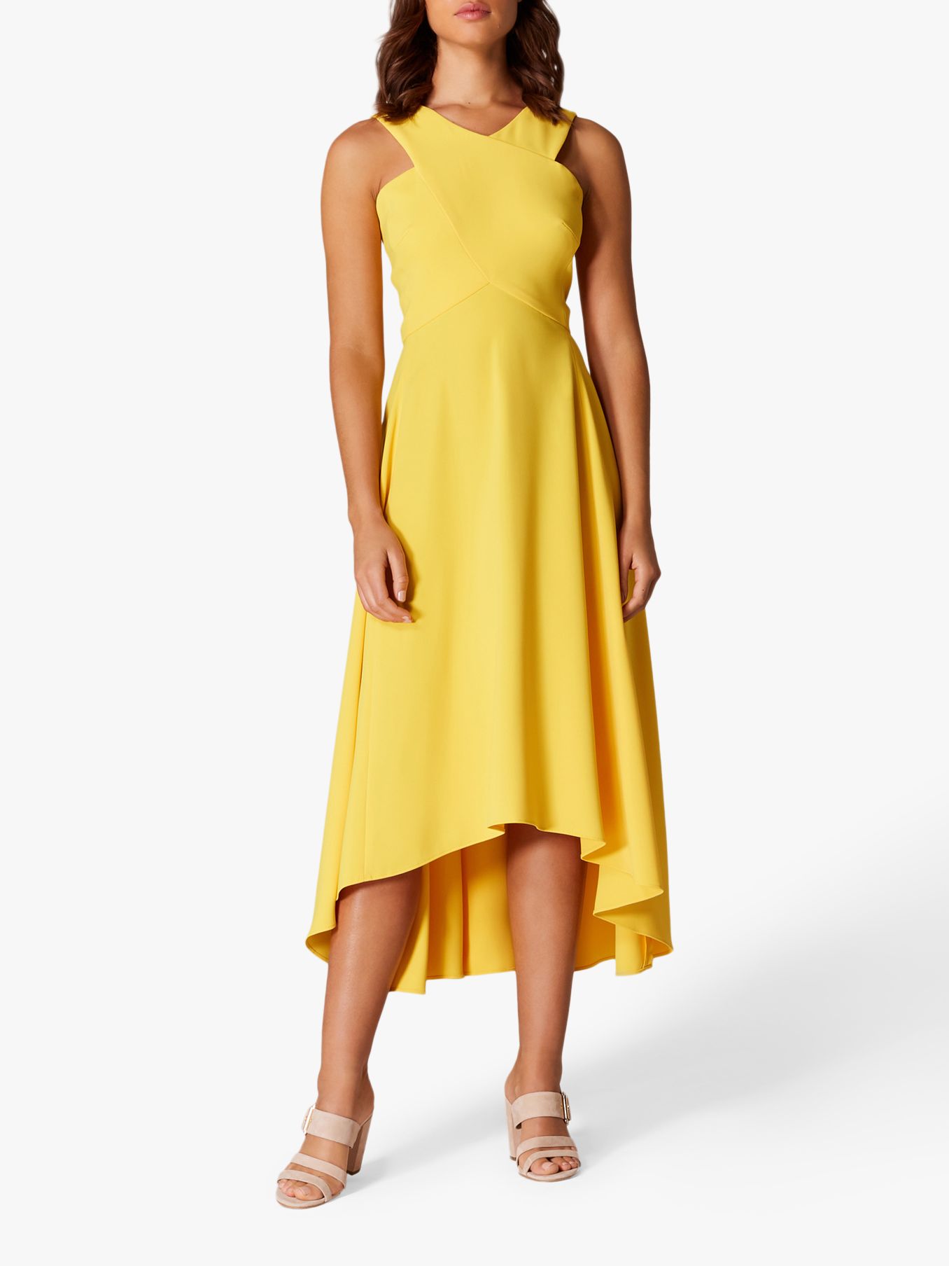 Karen Millen Drop Hem Midi Dress, Yellow at John Lewis & Partners