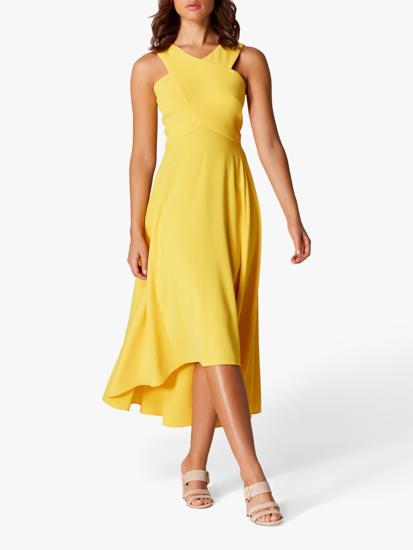 Karen Millen Drop Hem Midi Dress, Yellow at John Lewis & Partners