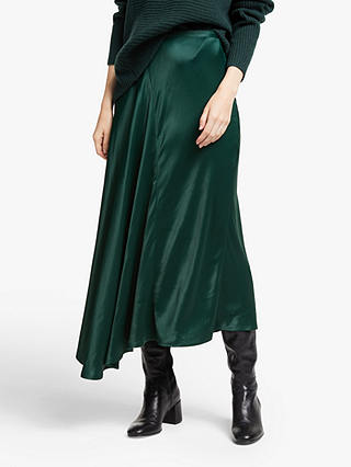 John Lewis & Partners Midi Satin Skirt, Green