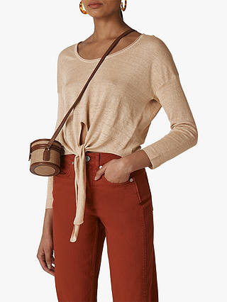 Whistles Tie Front Light Knit Top, Neutral