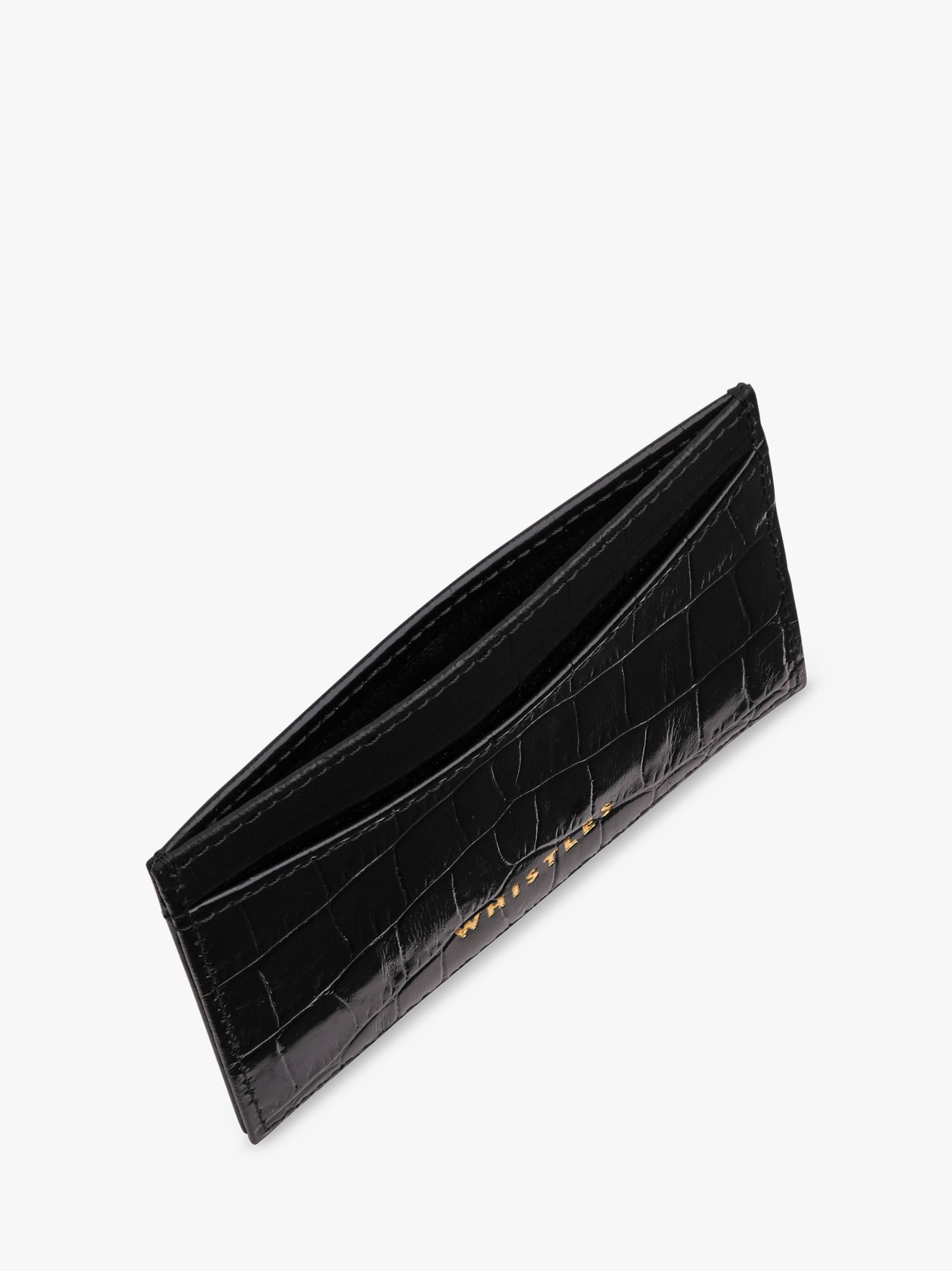 Black Shiny Croc Zip Card Holder, WHISTLES