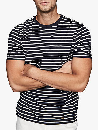 Reiss Holborn Stripe Cotton T-Shirt, Navy/White