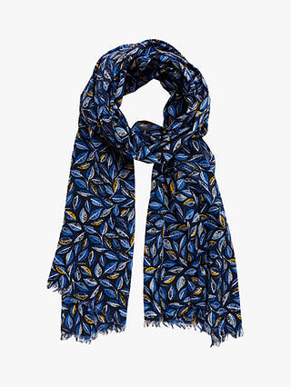 Seasalt Everyday Printed Cotton Scarf, Embroidered Leaves Magpie