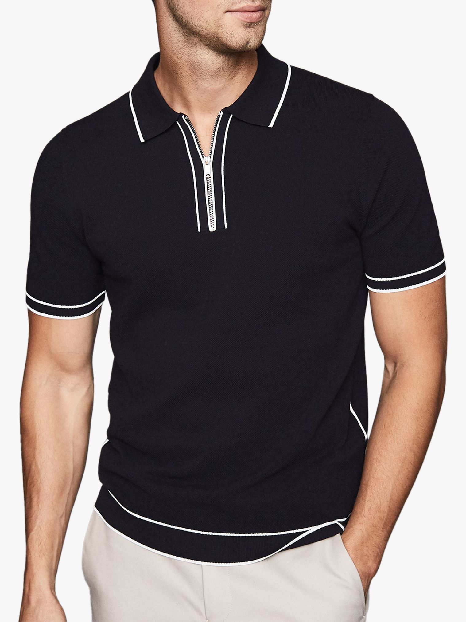 Reiss Lyle Tipped Zip Neck Polo Shirt at John Lewis & Partners