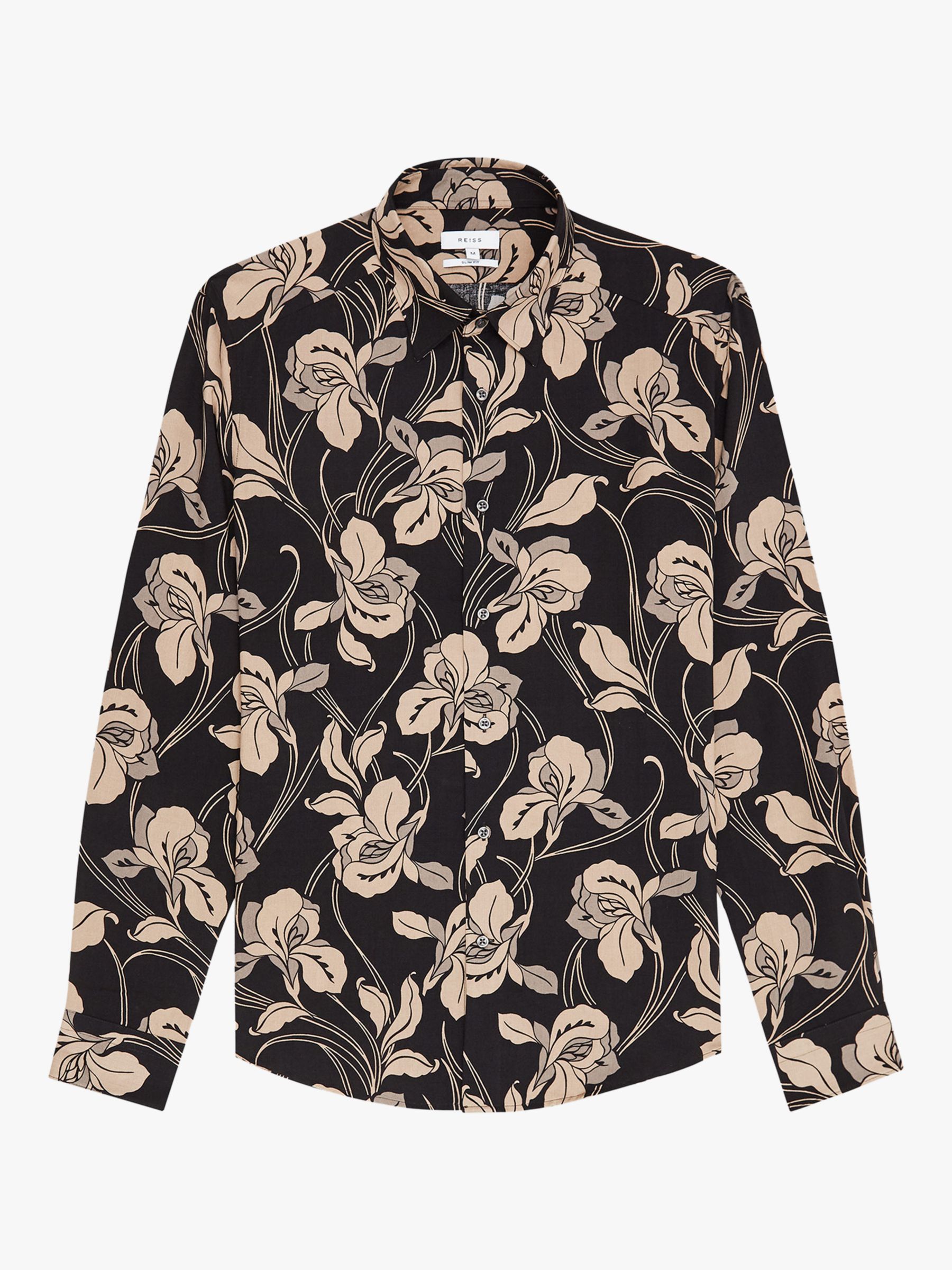 Reiss Brave Floral Print Shirt, Black at John Lewis & Partners