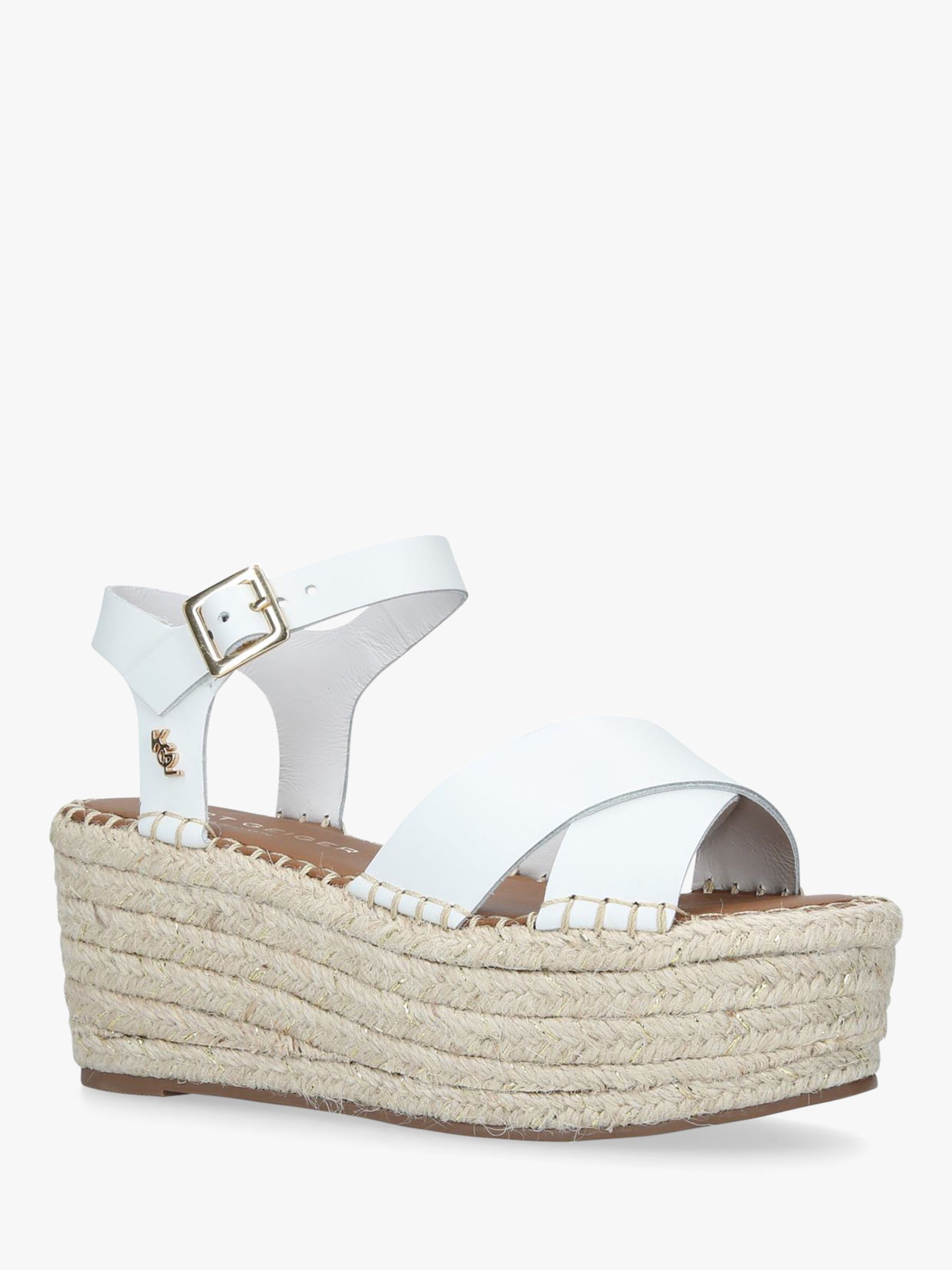 Kurt Geiger London Arlo Woven Wedge Leather Sandals, White